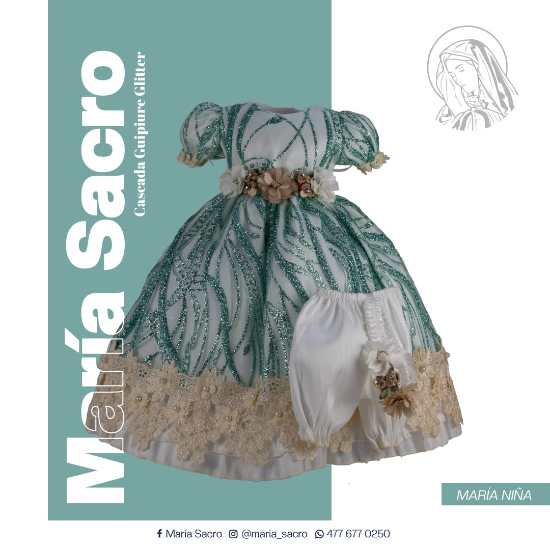 Vestido Divina Infantita con accesorios modelo Cascada Guipiure Glitter