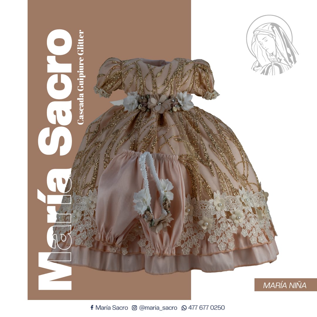 Vestido Divina Infantita con accesorios modelo Cascada Guipiure Glitter