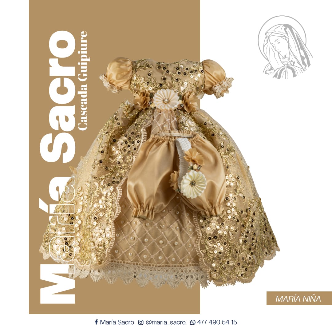 Vestido Divina Infantita con accesorios modelo  Cascada Guipiure