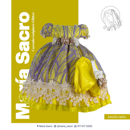 Vestido Divina Infantita con accesorios modelo  Cascada Guipiure Glitter