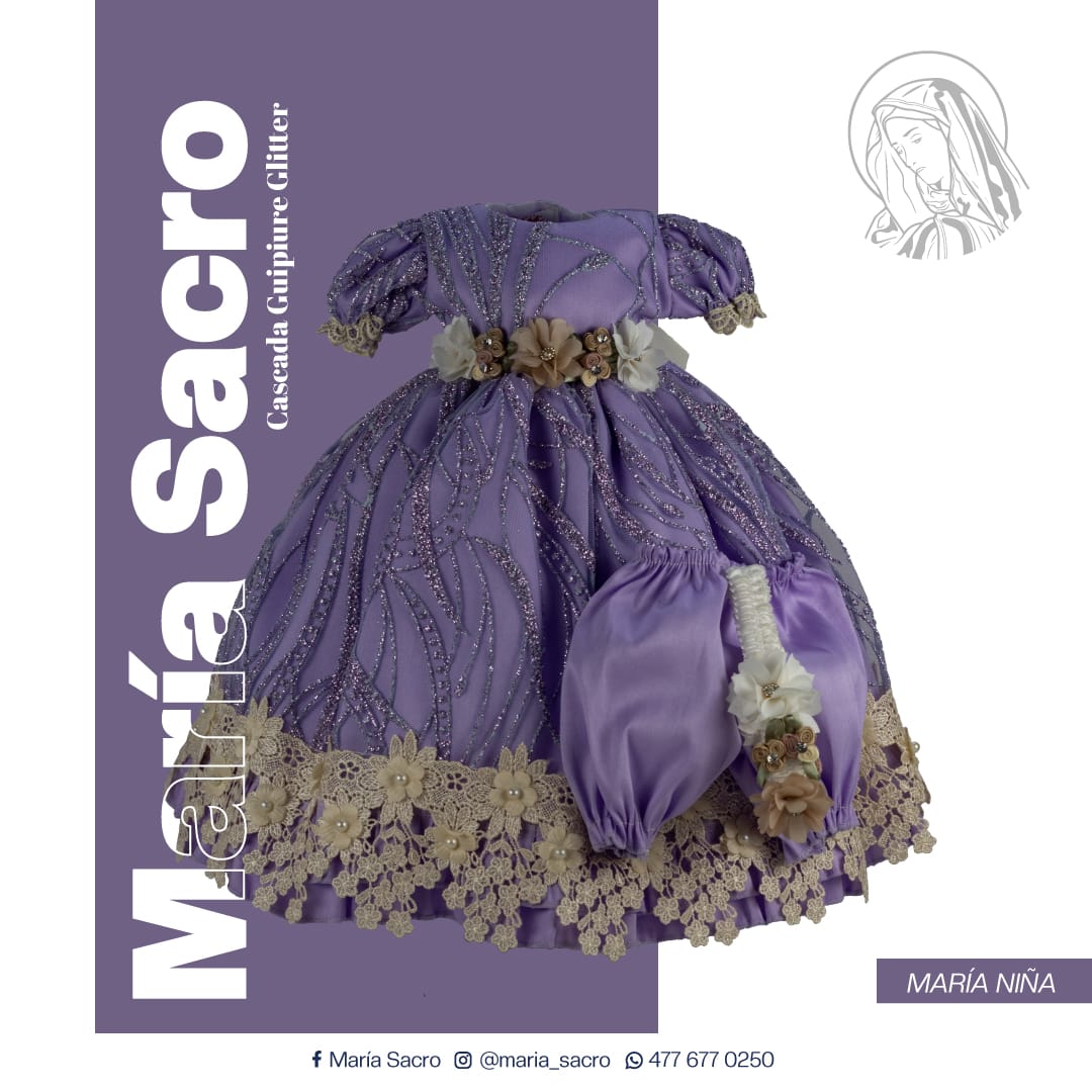 Vestido Divina Infantita con accesorios modelo  Cascada Guipiure Glitter