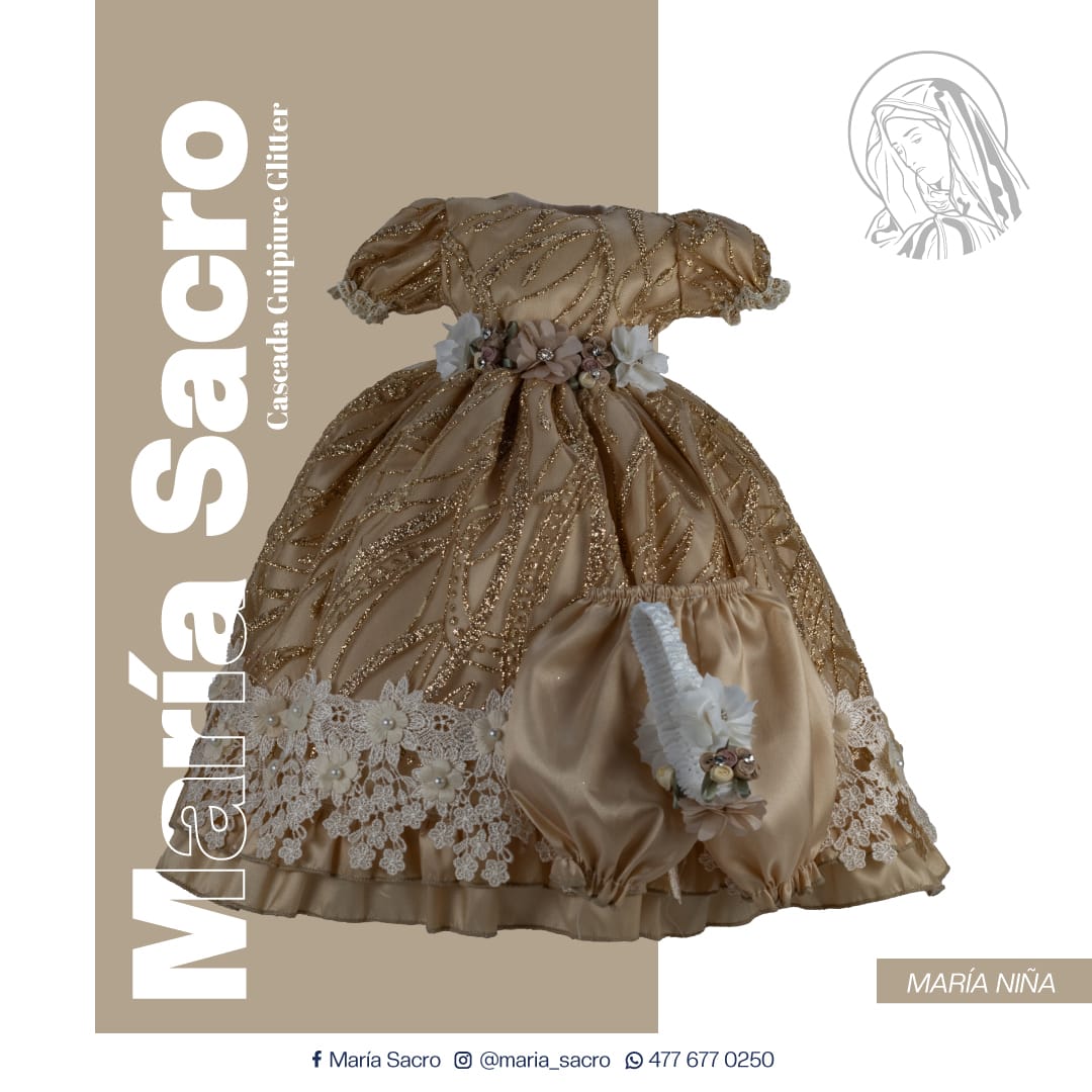 Vestido Divina Infantita con accesorios modelo  Cascada Guipiure Glitter