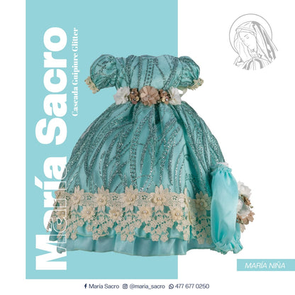 Vestido Divina Infantita con accesorios modelo  Cascada Guipiure Glitter