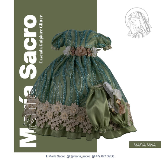Vestido Divina Infantita con accesorios modelo  Cascada Guipiure Glitter