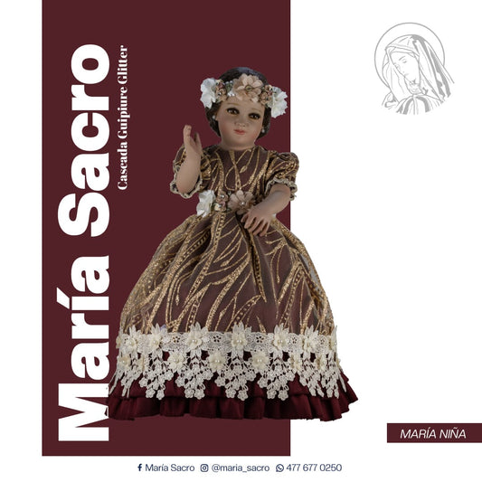 Vestido Divina Infantita con accesorios modelo  Cascada Guipiure Glitter