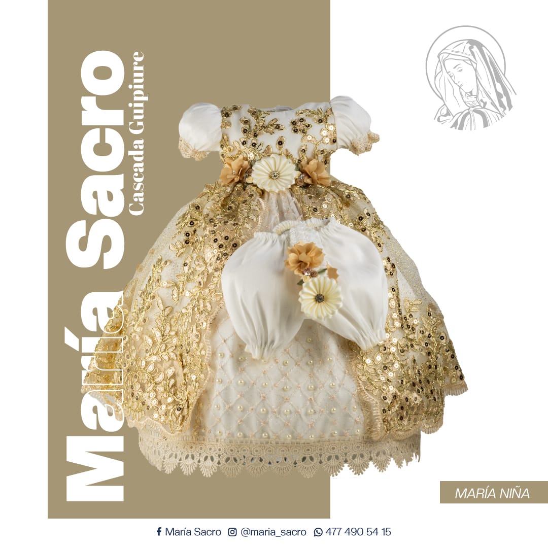 Vestido Divina Infantita con accesorios modelo  Cascada Guipiure